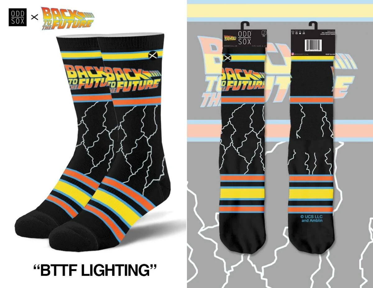 Back To The Future "Lightning" Men's Crew Straight Down Knit Socks (Size 8-12) 2 Back To The Future "Lightning" Men's Crew Straight Down Knit Socks (Size 8-12)