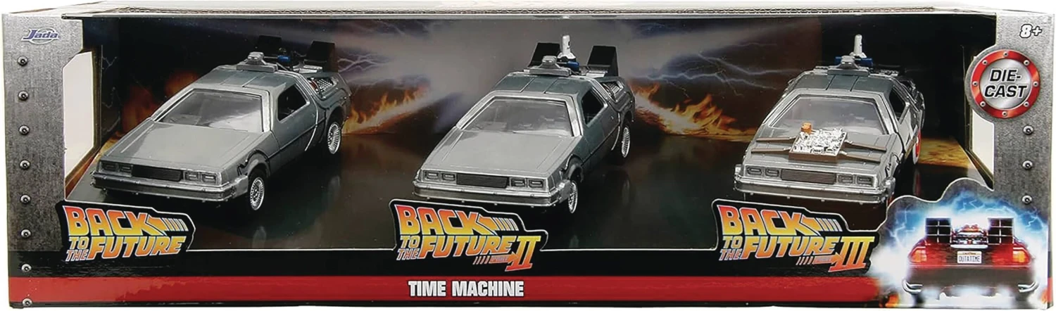 Jada Toys Back To The Future Hollywood Rides 1:32 Scale DeLorean Time Machine 3-Pack 4 Jada Toys Back To The Future Hollywood Rides 1:32 Scale DeLorean Time Machine 3-Pack - Image 2