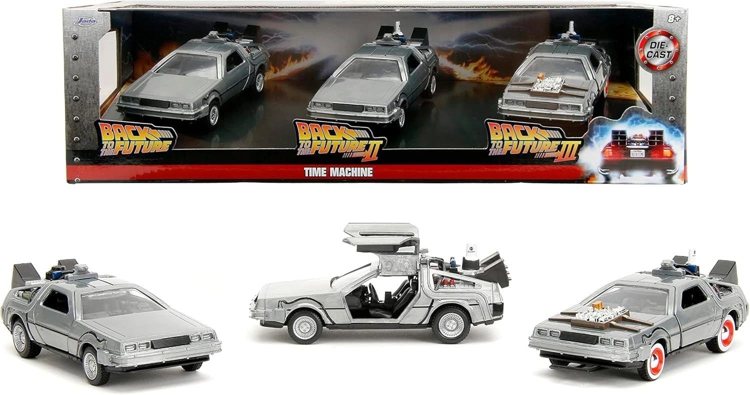 Jada Toys Back To The Future Hollywood Rides 1:32 Scale DeLorean Time Machine 3-Pack 3 Jada Toys Back To The Future Hollywood Rides 1:32 Scale DeLorean Time Machine 3-Pack